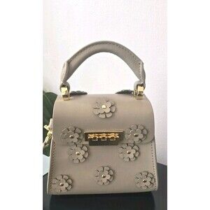 Zac Posen Eartha Leather Mini 3d Floral Appliqué Crossbody Top Handle Bag